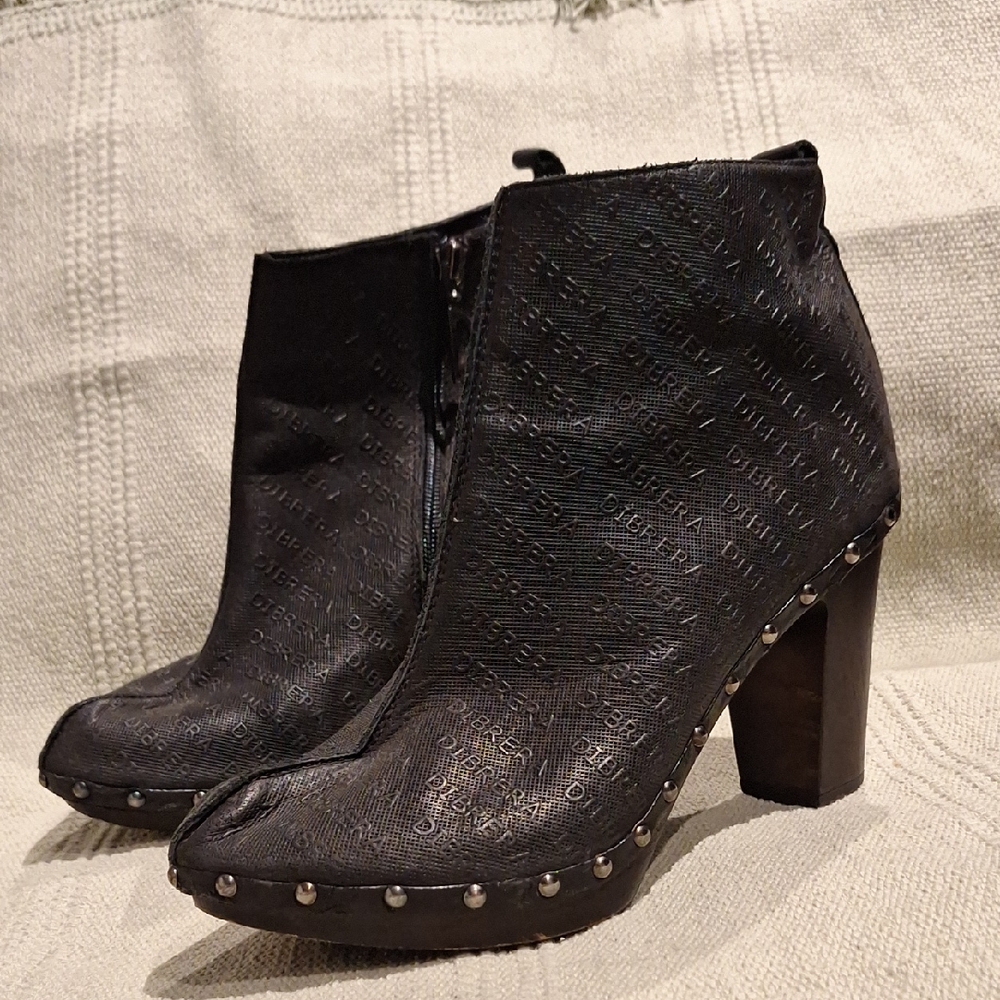 Dibrera Logo branded Studded Black Heeled Booties. Size 41/9